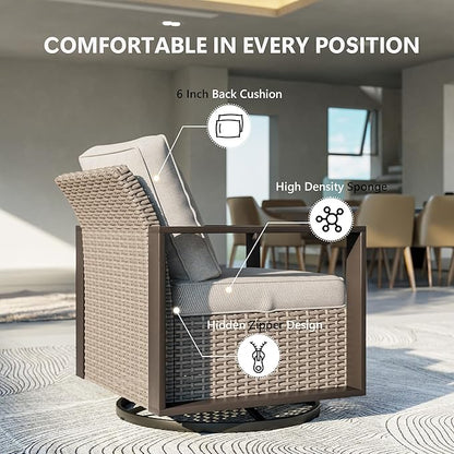 Outdoor Patio Furniture Set, 5 Piece Wicker Patio Conversation with Deep Seating, Thicken Cushions, Outdoor Swivel Rocker Patio Chairs, Metal Outdoor Furniture for Deck, Porch, Yard Use