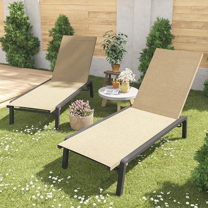 Patio Chaise Lounge Set of 2 with 4 Adjustable Backrest, Foldable Aluminum Chaise Lounge Chair Recliner for Outdoor - Photo 2