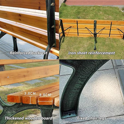 Outdoor Metal Garden Bench, Weather-Resistant Patio Seating with Backrest, 350lbs Capacity, Slatted Design for Porch, Lawn, Balcony, 59"x21.7"x28"