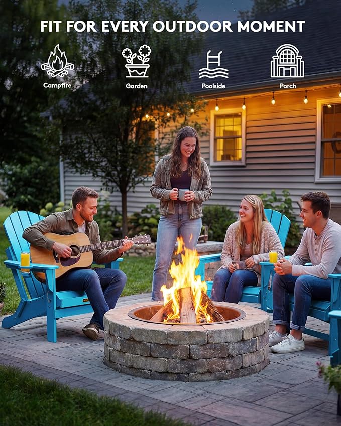 SERWALL Folding Adirondack Chair with Cup Holder Outdoor Adirondack Chairs Weather Resistant Patio Chair Fire Pit - Photo 8