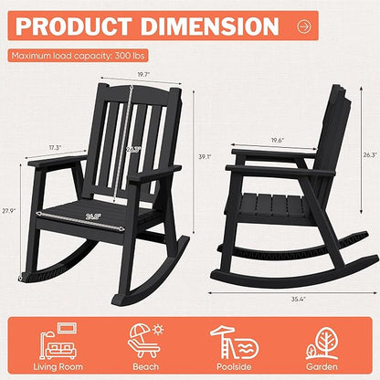 Flamaker Outdoor Rocking Chairs, PP Material Patio Rocking Chairs All Weather Resistant, Heavy Duty Rockers with High Back for Patio Backyard Porch (Black)