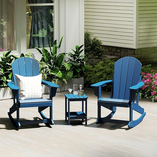 IVY&LANE Adirondack Rocking Chairs Set of 2 | Porch-Rocker | HDPE Plastic | Weatherproof | Blue | for Outdoor Patio Deck Backyard