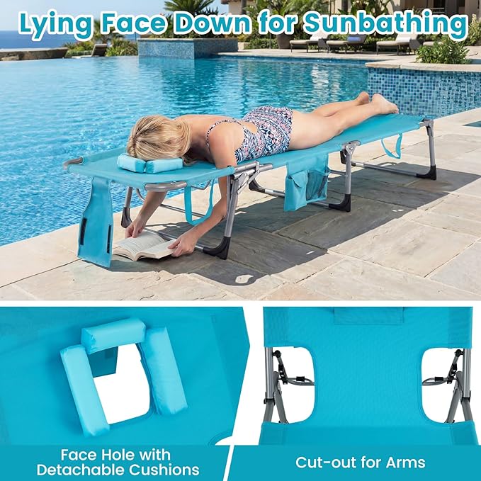 Giantex Face Down Tanning Chair, Folding Beach Lounge Chair w/ 4-Position Adjustable Backrest - Photo 8