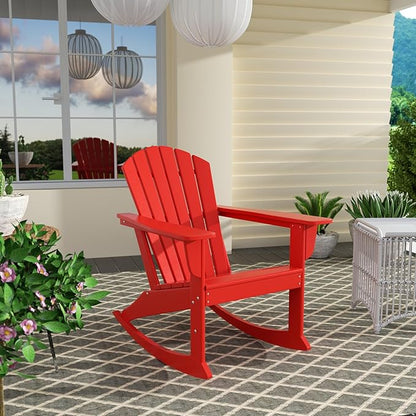 Costaelm Outdoor Adirondack Chair, All Weather Resistant Lawn Chairs Balcony Chair and Fire Pit Chairs, Deck Chairs Outdoor Porch Rocking Chair High Back HDPE Poly Lumber, Red