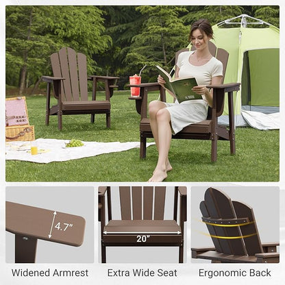 PROHIKER Adirondack Chair Set of 2, HDPE Outdoor Patio Chair with Cup Holder All Weather Outdoor Chairs for Lawn Garden Porch Backyard, Plastic, Brown