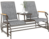 Outsunny 2 Person Outdoor Glider Bench, Patio Swing Glider Chair Loveseat with Breathable Mesh, Table - Photo 1