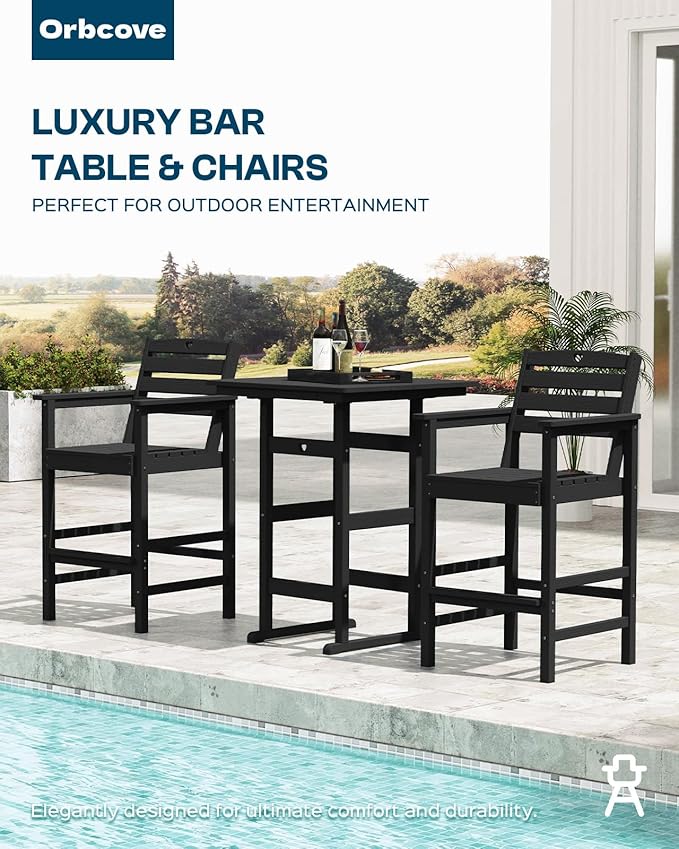 Patio Bar Table, Adirondack Chairs and Table 3 Pieces Set, Bar Height Chairs Set of 2 and Bar Table - Photo 7
