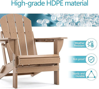 Folding Outdoor Adirondack Chairs Set of 1 with HDPE Side Tables-Plastic Weather Resistant Patio Chairs with Small Outdoor Side Tables 2 Storage for Patio,Fire Pit, Garden and Backyard