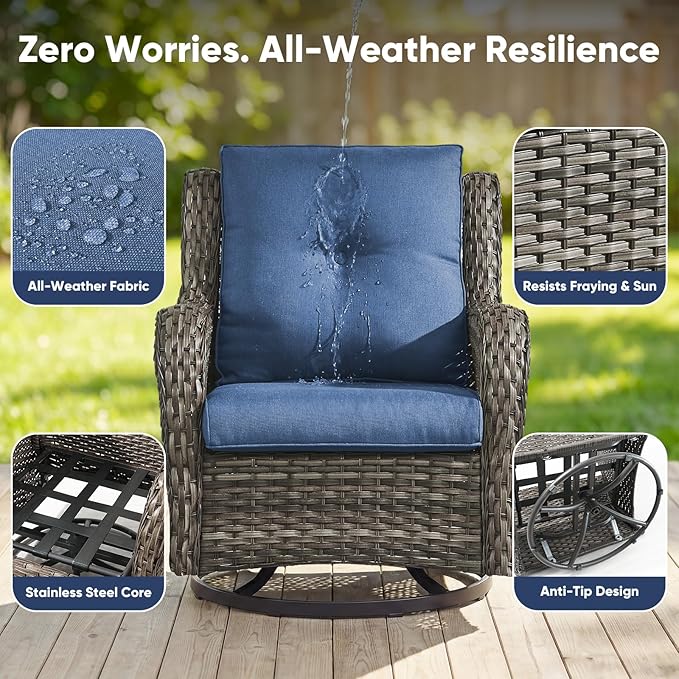 Belord 7 Piece Wicker Patio Furniture Set, Outdoor Swivel Rocker Chairs Set of 2 with Ottomans, 3 Seat Sofa and Loveseat - Photo 7