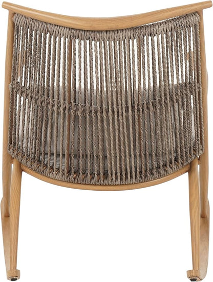 Christopher Knight Home Ilumia Iron Frame in Maple Finish Rocking Chair Outdoor, Patio PE Rattan Backrest Rocker Chair with Cushions, Comfort Wicker Rocker for Backyard Balcony Porch, Gray + Maple