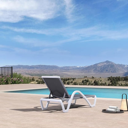 PURPLE LEAF Patio Chaise Lounge Chair Outdoor Plastic Textilene Sun Bathing Recliner Tanning Pool Lounger with 6 Adjustable Position for Outside Beach in-Pool Lawn Poolside, Grey