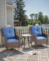 3 Piece Patio Brown Wicker Chairs with Side Table - Outdoor High Back Heavy Duty All-Weather Lawn Dining Rattan Chair - Photo 2
