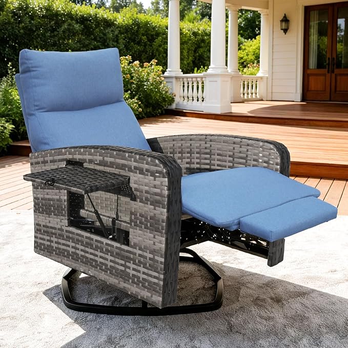Outdoor Recliner Chair Set of 2, Wicker Patio Recliners with Adjustable Backrest and Extended Foot Rest - Photo 1
