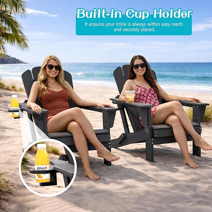 Domi Folding Adirondack Chair Set of 8, HDPE All-Weather Adirondack Chairs with Cup Holder - Photo 6