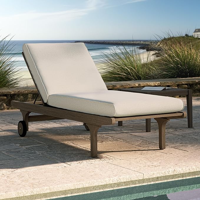 Modway Saratoga Teak Outdoor Chaise Lounge Chair in Pebble – Adjustable Wood Pool Lounge Chair with Wheels and Cushions - Photo 2