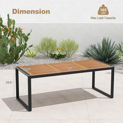 Tangkula 79 Inches Acacia Wood Outdoor Dining Table for 8, Large Rectangular Patio Table with 1.9" Umbrella Hole, Heavy Duty Metal Legs & Adjustable Foot Pads, Outside Table for Patio, Garden, Yard