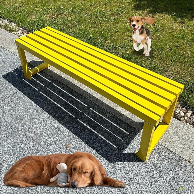 Garden Benches with Metal Legs, Outdoor Bench for Garden, Smooth and Comfortable, can Accommodate 2-3 People(Yellow,120cm)