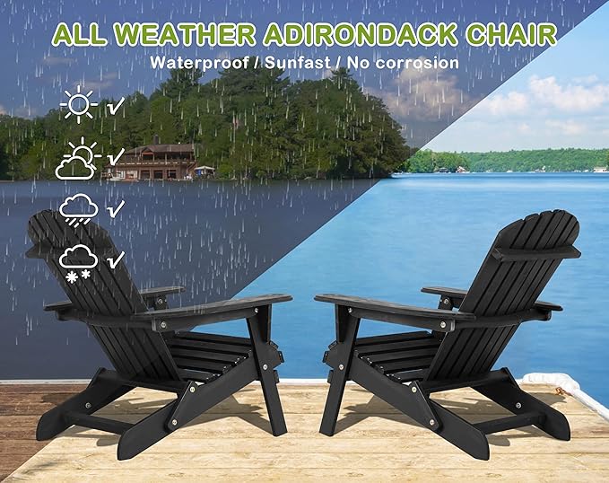 Foldable Adirondack Chair, All-Weather Adirondack Chairs Lawn Chairs Outdoor Patio Chairs with Wide Armrest - Photo 6