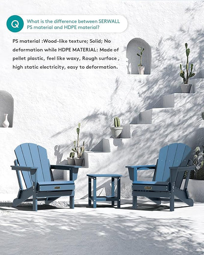 SERWALL Foldable Adirondack Chair Set of 4 for Patio Garden Outdoors Fire Pit-Ocean Blue