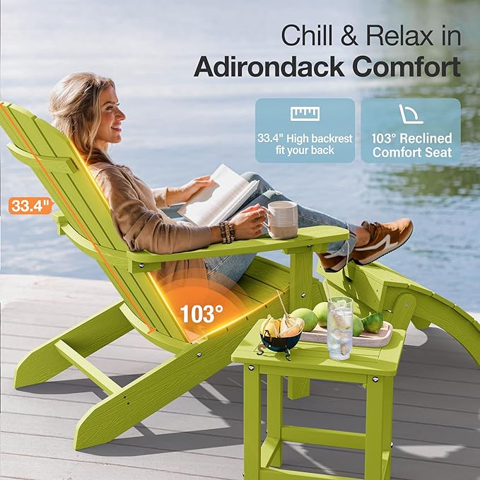 YEFU Adirondack Chairs Set of 8: Plastic Adirondack Chairs - Patio Chairs with Wood Texture - Outdoor Chair HIPS - Lawn - Photo 3