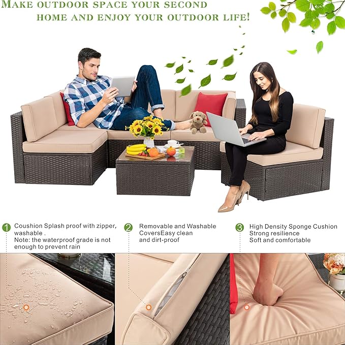 Vongrasig 6 Piece Patio Furniture Set, Small Outdoor Sectional Sofa Couch - Photo 3