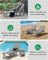 YEFU Lounge Chair Outdoor Set of 4: Outdoor Chaise Lounge with 5-Level Adjustable Backrest, Cup Holders & Wheels - Photo 9