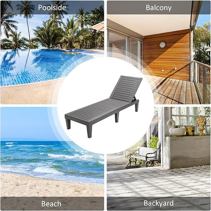 Tangkula Chaise Lounge Chair Outdoor, Lightweight Patio Lounge Recliner Chair with Adjustable Backrest, 5 Reclining Positions Chaise Lounger for Patio, Beach, Balcony, Poolside, Backyard (1, Gray)