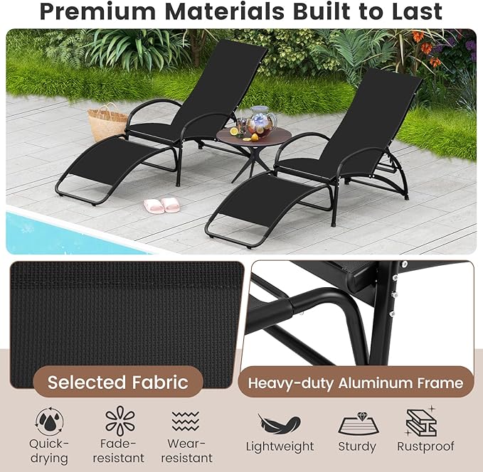 Tangkula Outdoor Rocking Chair Set of 2, 2-in-1 Convertible Lounge Chair with 4-Level Adjustable Backrest, Heavy-Duty Aluminum Frame, Patio Sun Lounger Rocker for Porch, Poolside, Backyard, Garden