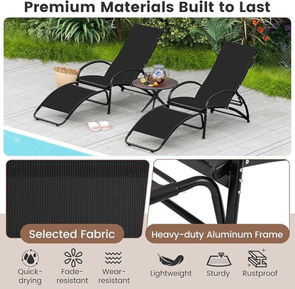 Tangkula Rocking Chair Outdoor, 2-in-1 Convertible Lounge Chair with 4-Level Adjustable Backrest, Heavy-Duty Aluminum Frame, Patio Sun Lounger Rocker for Porch, Poolside, Backyard, Garden (1, Black)