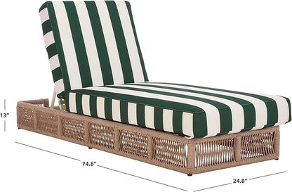 SAFAVIEH Outdoor Collection Gillian Heather Tan & Hunter Green Stripe Chaise Lounge Chair (Fully Assembled)
