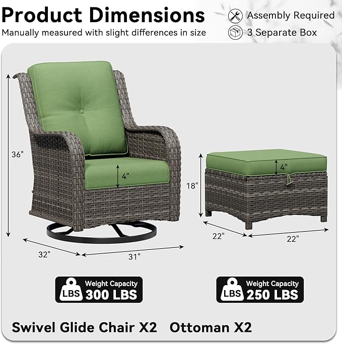 4 Piece Outdoor Wicker Patio Furniture Set, Outdoor Swivel Rocker Patio Chairs Set with Thickened Olefin Cushions - Photo 2