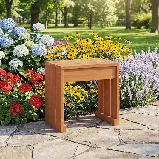 Tangkula Small Wood Outdoor Bench, Patio Backless Bench with Solid Wooden Frame, Compact Side Table & Plant Stand with 242 LBS Weight Capacity, Bench for Backyard, Porch, Entryway, Garden