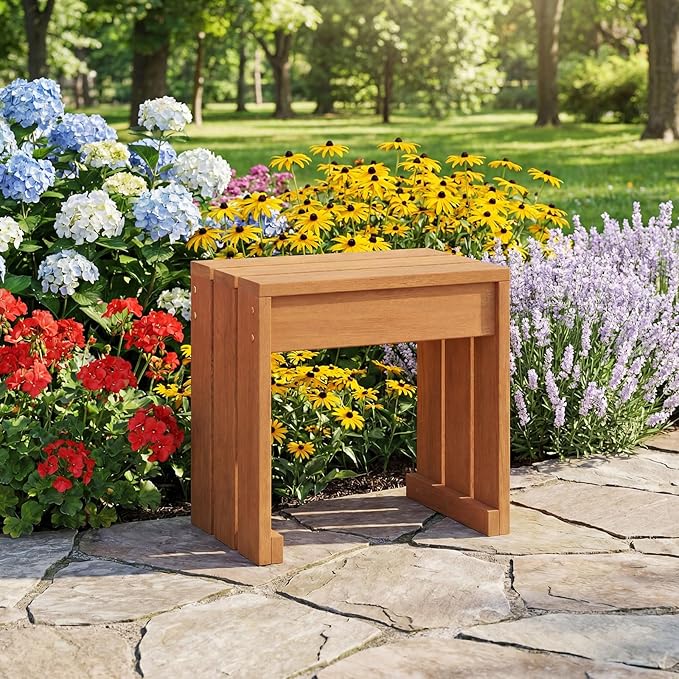 Tangkula Small Wood Outdoor Bench Set of 2, Patio Backless Bench with Solid Wooden Frame, Compact Side Table & Plant Stand with 242 LBS Weight Capacity, Bench for Backyard, Porch, Entryway, Garden