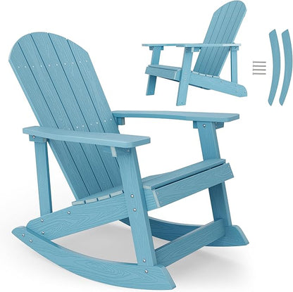 YEFU Outdoor Rocking Chair,Adirondack Rocking Chair,Patio Rocker Chair with Wide Back,Oversized Rocker Chair Look Like Real Wood, for Lawn, Porch, Backyard, Indoor and Garden(Blue)