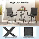 Tangkula Outdoor Swivel Bar Stools Set of 2, Bar Height Tall Patio Chairs with Armrests & High Back - Photo 8
