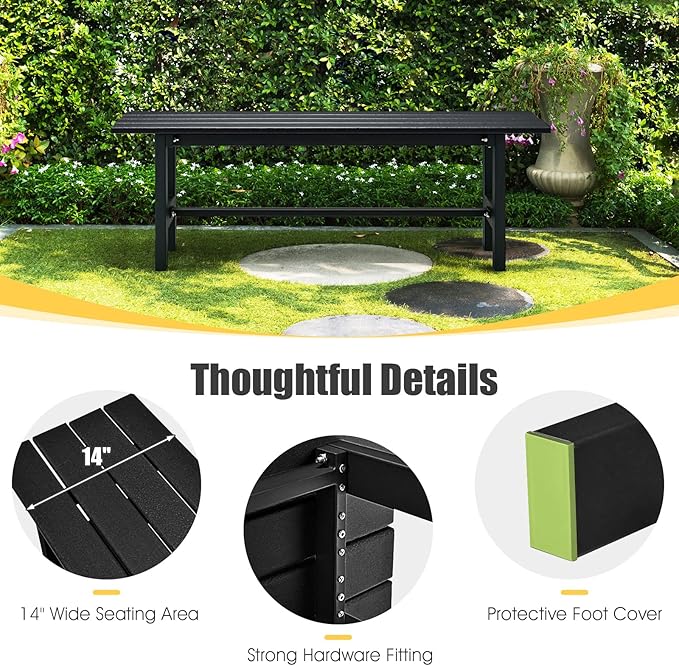 Giantex 2-Person Outdoor Bench Seat - Backless Patio Garden Bench, 47” Weatherproof Outside Chair with Slatted Seat - Photo 8