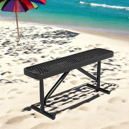 4 Feet Outdoor Steel Bench, Black Heavy Duty Metal Park Bench for Outside, Weatherproof Dock Bench, 48" L Commercial Benches Mesh Bench for Shopping Mall, Store, Lawn, Park, Patio, Deck, Garden