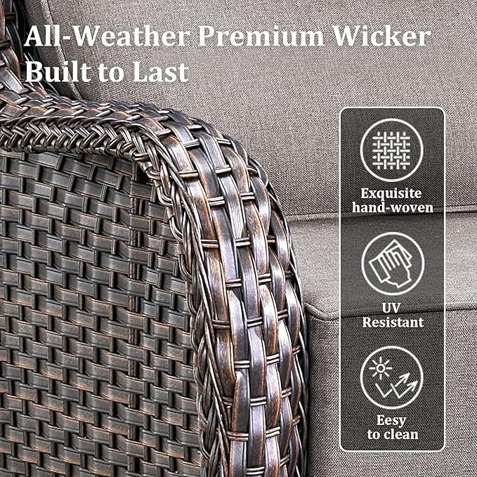 Luxury High Back Patio Furniture Set with 6-Inch Thick Cushions, 4-Pieces Outdoor Furniture with Swivel Chairs Fire Pit - Photo 3
