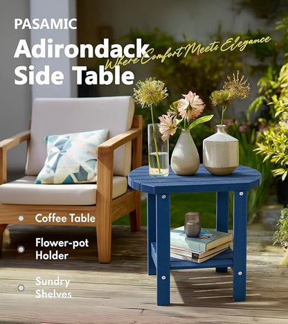 PASAMIC 2-Tier Adirondack Oval Outdoor Side Table, HDPE Small Outdoor Table, Patio End Table for Patio, Backyard, Weather-Resistant (Navy Blue)