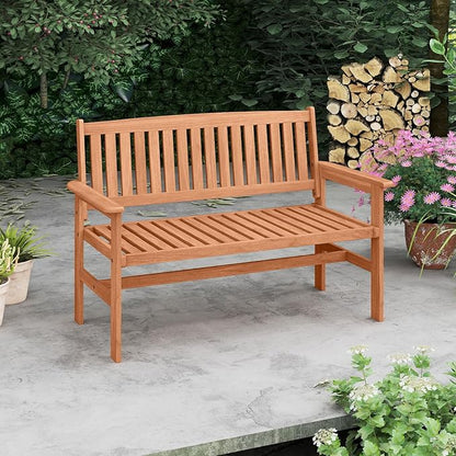 Tangkula Wooden Garden Bench, 2-Person Patio Loveseat with Slatted Backrest and Comfortable Armrests, Outdoor Bench for Porch, Backyard and Park, 530 lbs Weight Capacity