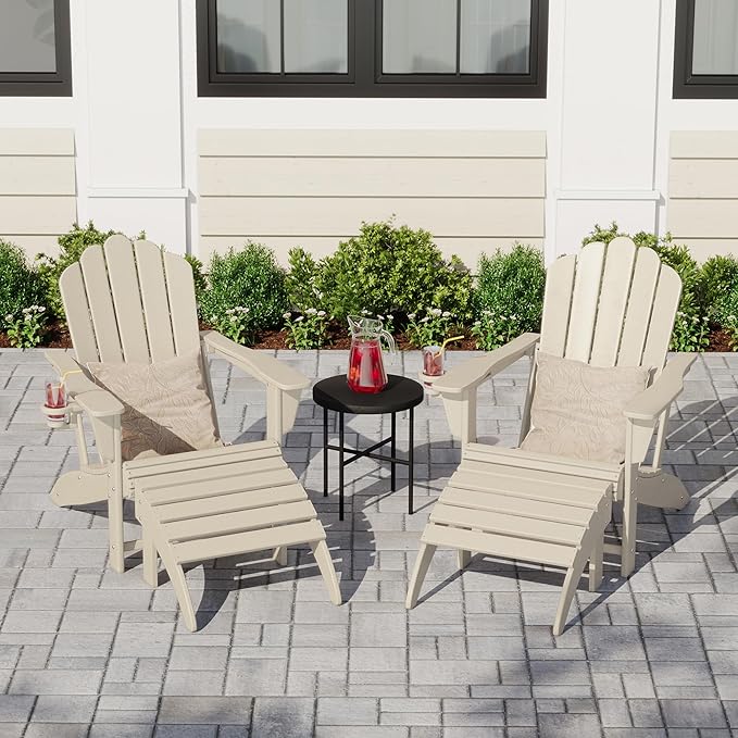 Costaelm Adirondack Chair Footrest Foldable Ottoman, Folding Ottoman Outdoor Foot Rest for Patio Waterproof, Adirondack Ottoman Outdoor, Sand