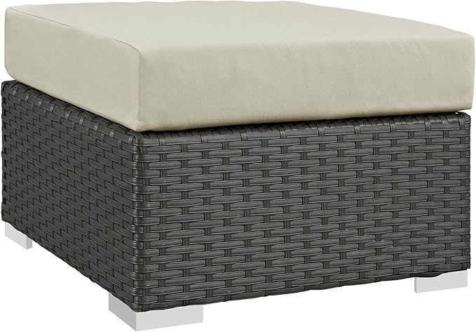 Modway EEI-1855-CHC-BEI Sojourn Wicker Rattan Outdoor Patio Coffee Table, Ottoman, Canvas Antique Beige - Photo 1