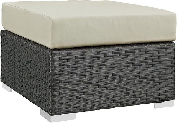 Modway EEI-1855-CHC-BEI Sojourn Wicker Rattan Outdoor Patio Coffee Table, Ottoman, Canvas Antique Beige - Photo 1