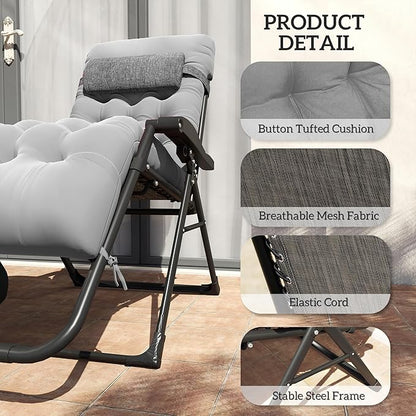 Outsunny Zero Gravity Chair, Folding Reclining Lounge Chair with Padded Cushion, Side Tray for Indoor and Outdoor, Supports up to 264 lbs, Gray