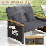 Tangkula Patio Rattan Daybed with 4-Level Adjustable Backrest, Outdoor Wicker Loveseat with Acacia Wood Armrest - Photo 8