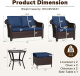 6 Piece Patio Wicker Conversation Set, All-Weather Use Outdoor Wicker Loveseat with 2 PE Rattan Ottomans, 2 Chair - Photo 2