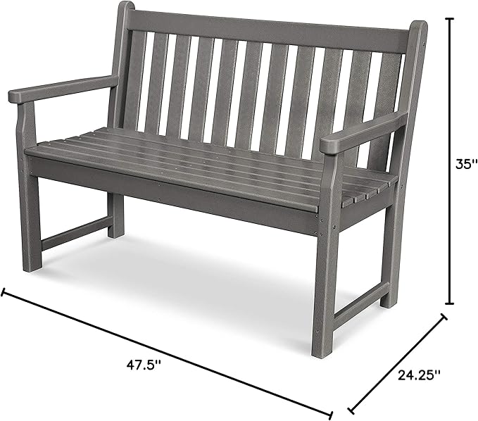 POLYWOOD Traditional Garden Bench, 48 Inch Outdoor Bench for Patio, Porch & Backyard - Heavy Duty HDPE Lumber Park Bench with Back Support - Classic 2 Person Seating - Slate Grey