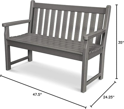 POLYWOOD Traditional Garden Bench, 48 Inch Outdoor Bench for Patio, Porch & Backyard - Heavy Duty HDPE Lumber Park Bench with Back Support - Classic 2 Person Seating - Slate Grey
