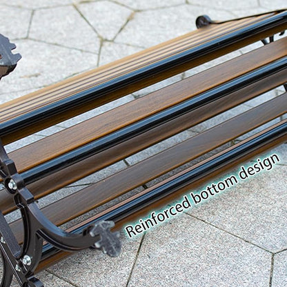 Outdoor Bench, 2-Seater Garden Bench, Metal Bench with Backrest and Armrests, Park Patio Bench with Slatted Wood Seat, for Gardens, Courtyards, Corridor Entrances, Patios(Brown,150cm/59in)