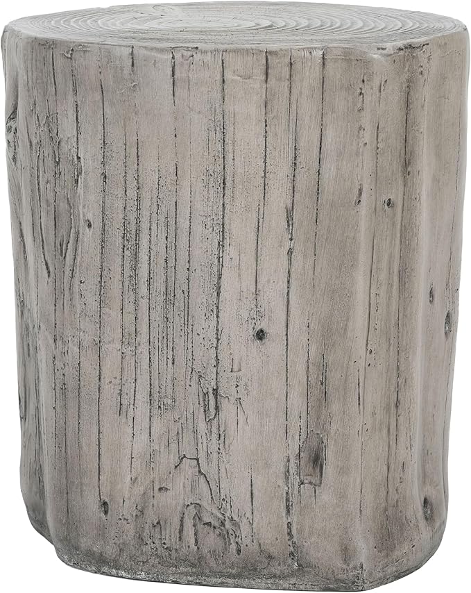 Christopher Knight Home Pawn 17" H MGO Outdoor Side Table with Tree-Stump Design, Patio Decorative Wood-Like Texture End Table, Round Top Lightweight Concrete Garden Stool, No Assembly, Gray